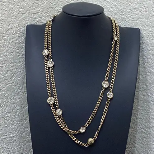 Givenchy Gold-tone Chain Clear Crystal Bezel 39” Long Station Necklace 67g.