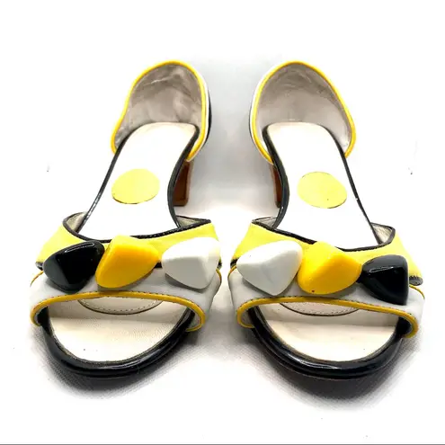 RAS YELLOW & BLACK LEATHER BEADED D'ORSAY HEELS (EU 40) Size 9