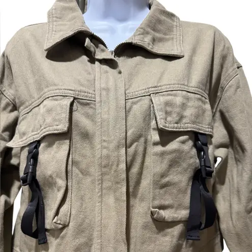 LILAC SUNSET Khaki Utility Cropped Jacket Size M Quirky Unique Streetwear Zip Up Tan Size M