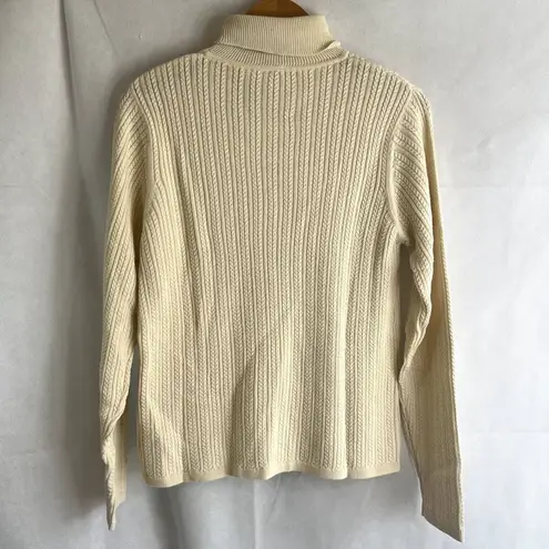 L.L.Bean  Thin Cable Knit Cream Turtleneck Sweater Size‎ Small