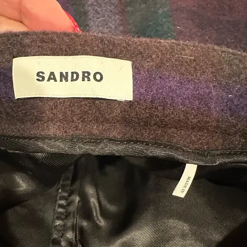 Sandro Rosiere Fringe Blue Green Burgundy Plaid Skirt Size 38 or 6