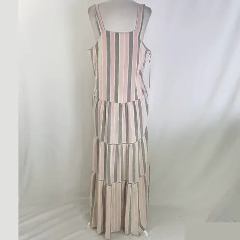 Caslon New  Cabana Stripe Linen Blend Lattice Trim Tiered Maxi Dress Size Medium