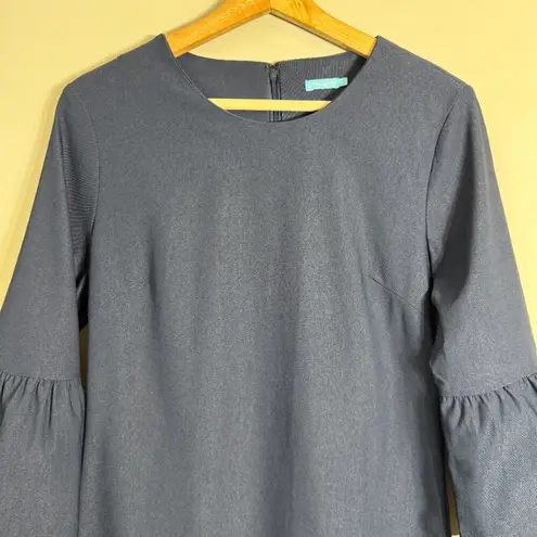 J. McLaughlin Elle Sheath Dress Women's 4 Navy Scalloped Hem Bell Sleeves Career