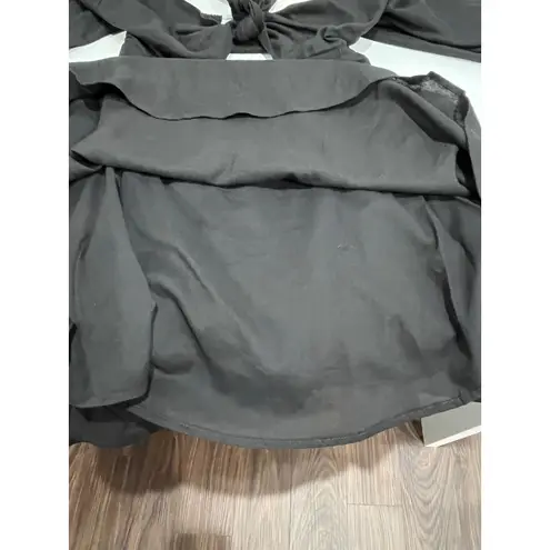 Charlie Holiday Black Puff Sleeve Tie Front Mini Dress XS Smocked Back Cutout