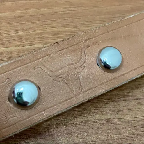 JP Long Horn Studded Brown Leather Gold Buckle Belt Waist 28”