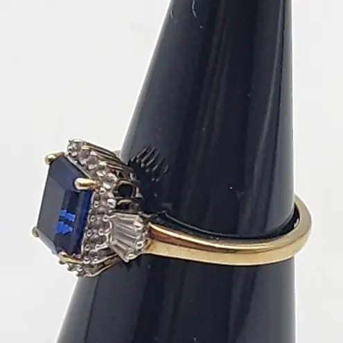 Renaissance Jewelry Gold Plated Sterling Silver Lab Sapphire & Topaz Ring (7) Blue