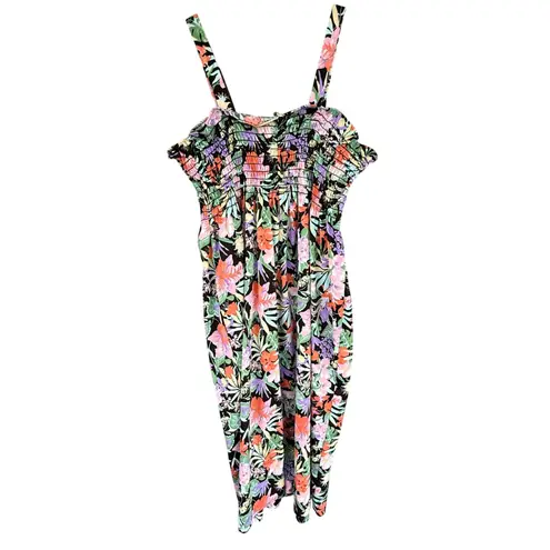 VTG 70s Hay Pence Floral Maxi Dress Smocked Sundress Colorful Summer Dress Black Size undefined