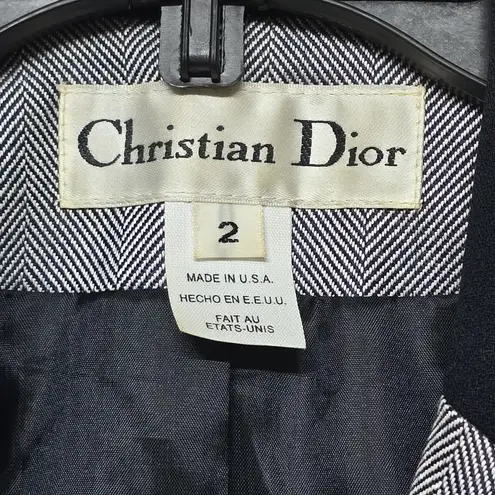 Christian Dior  Womens Navy Blue Herringbone Blazer Sz 2 Elegant Academia Office‎