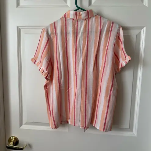 AnyBody Short Sleeve Button Front Linen Blend Camp Shirt Size S