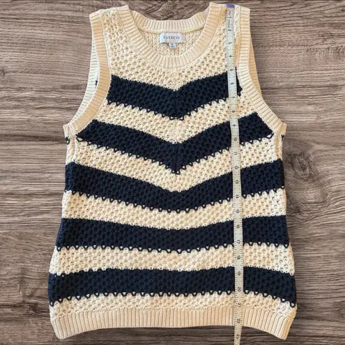 Evereve Clarissa Sweater Tank Crochet Ribbed Knit Striped M Cream & Navy Blue