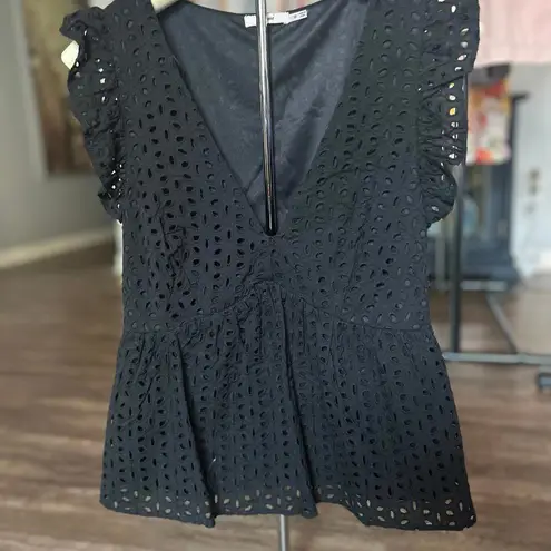Chic Black Eyelet Ruffle Top