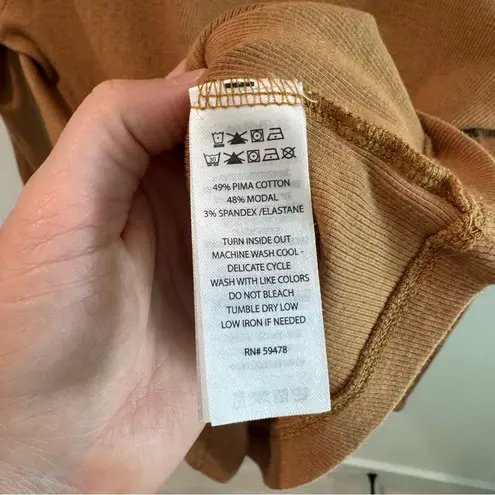 Joie  Ribbed Knit Stretch Pima Cotton Turtleneck Tan Small