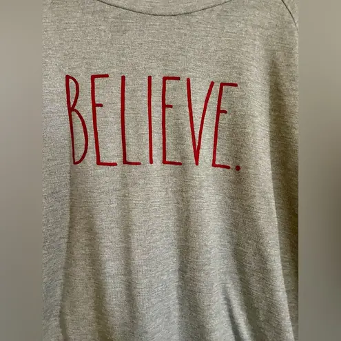 Rae Dunn Women’s Gray  Believe Sweat Shirt Size XL Lightweight Christmas Holidays