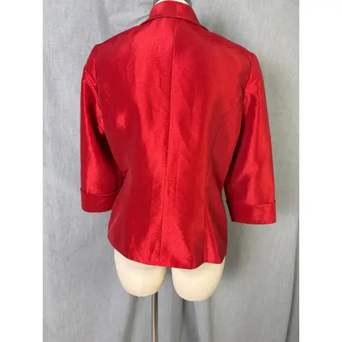 Alex Evenings Red Red Shantung Satin Wrap Blazer Top Bow Holiday Cocktail L