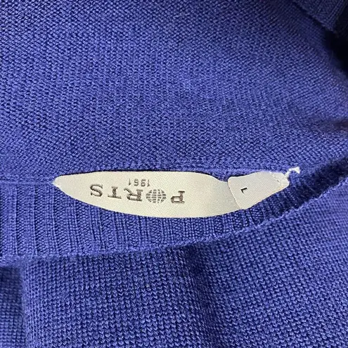 Ports 1961 Sweater Dress Cardigan Tunic Sz L Merino Wool Navy Colorblock Classic Blue Size L