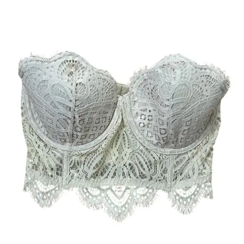 Dobreva Beige Lace Bandeau Bustier Strapless Bra Womens Size 32DD NEW Underwire Tan