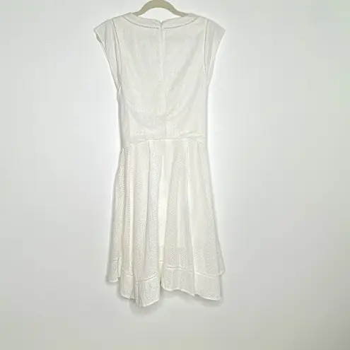 Rebecca Taylor White Netted Eyelet Tie-Waist Cap Sleeve Dress Size 8 Md Coquette