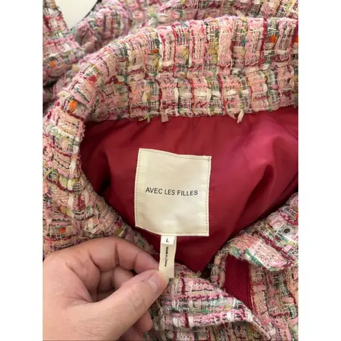 Avec Les Filles Long Pink Shacket Spring Pinks Womens Size Large Tweed Pockets