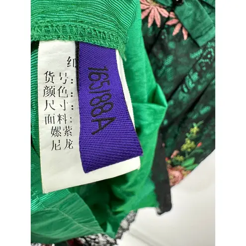 Red Lady Womens Black Green Floral Lace Embroidery Short Sleeve Mini Dress Small