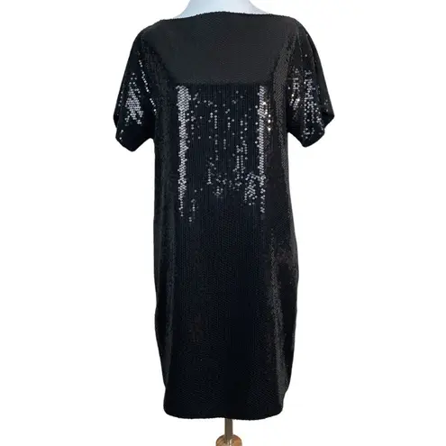 Robert Rodriguez Dress Womens 6 Black Sequin Mini Shift Short Sleeve Cocktail