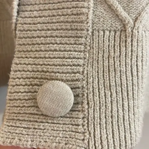 Hem & Thread Women's Hooded Cardigan Sweater Knit Ribbed Button Down Tan Small