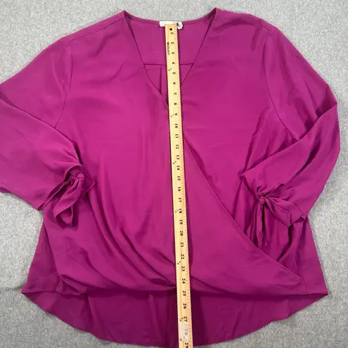 Everleigh Purple Wrap Drape Blouse Women's 2XL High Low Long Sleeve V