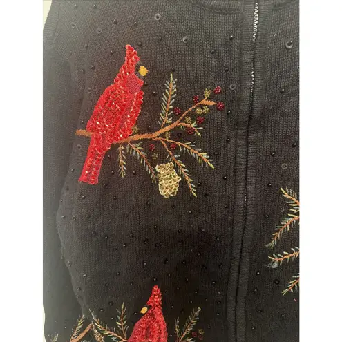 DRAPERS & DAMONS Black Christmas Cardigan Cardinals Size Large Sequins
