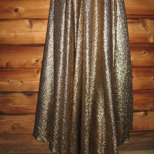 Mac Duggal 67297 Womens Gold One Shoulder Metallic Ballgown Dress