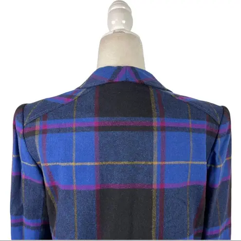 Vintage Patty Woodard 70's Retro Blue Plaid Wool Single Breasted Blazer SZ11/12