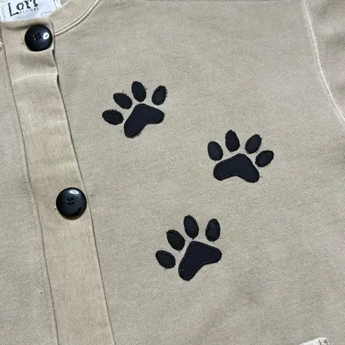 Lori Designs Paw Print Sweatshirt Cardigan Jacket Shacket Dog Bone L Large XL Brown