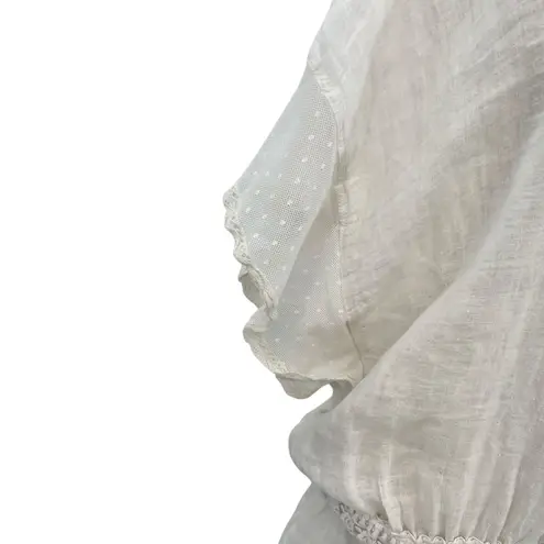 Sunday Saint Tropez Coverup Dress Linen Dolman Sleeve Smocked Cream One Size White Size undefined