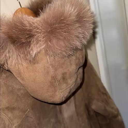Fur trimmed coat suede leather luxurious womens Coat button up vintage bohemian Brown - Image 6