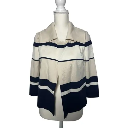 ST JOHN Striped Draped Cream Navy Sweater Jacket Size 4