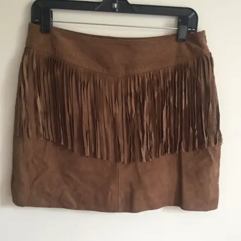 Walter Baker 100% Brown Leather Coachella Festival Fringe Riley Skirt NEW