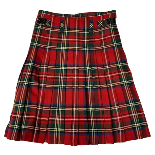 Stewart Royal Scottish Kilt Red Tartan Wrap Skirt Buckle Waist Size 9