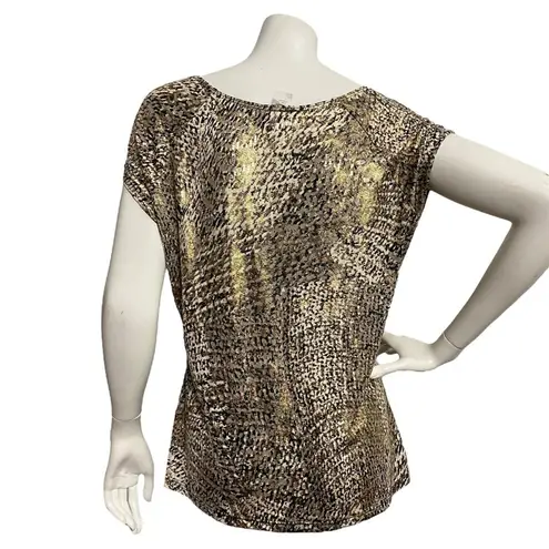 MSK Women's Brown Gold Dots Snake Print Ruched Sweetheart Neck Blouse Size L Y2K Size L