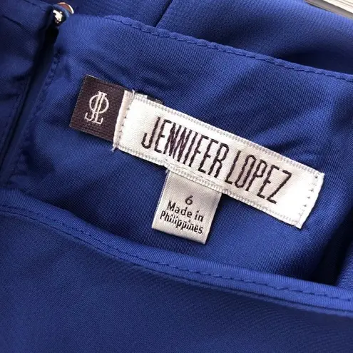 Jennifer Lopez  Mini Dress Sheath Bell Sleeve Keyhole Back Blue Size 6