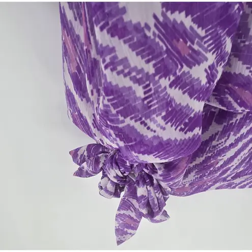 Bob Mackie Womens XL Top White Purple Animal Print Batwing Sleeve Tie Waist