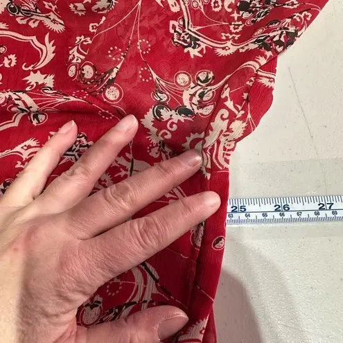 Fashion Bug Vintage Y2K Floral Beaded Bandana Print Tie Waist Blouse Sheer 2X