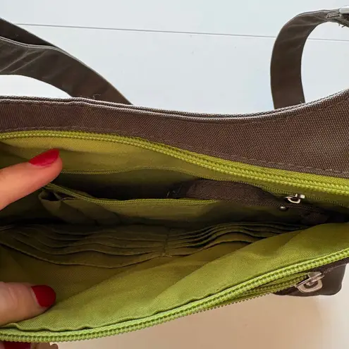 Baggallini Olive Green Nylon Crossbody Bag with Bright Lime Green Accents