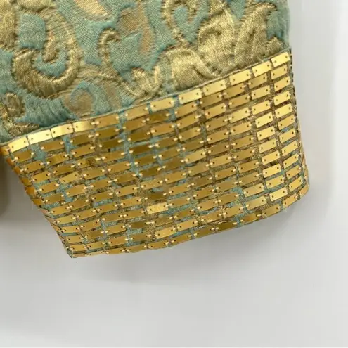 Soft Surroundings green gold floral brocade embellished evening blazer jacket S