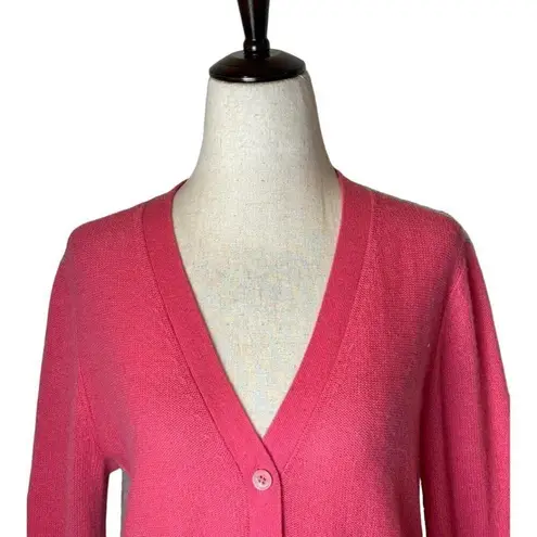 Magaschoni Sweater Womens Medium Pink Gray Knit Cashmere Asymmetric Hem Cardigan