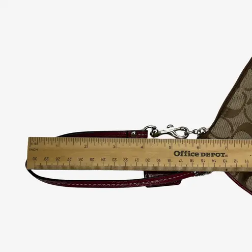 Coach  Signature Canvas Wristlet Burgundy Patent Trim Small Pouch Bag