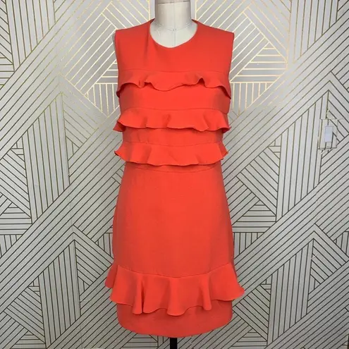 Whistles Bea Frill Front Dress in Coral Red Orange Ruffle Size US 8 / UK 12 Red