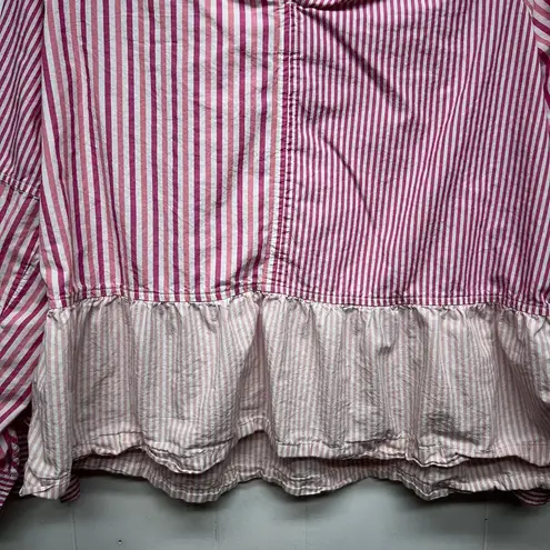 Free Assembly Striped Long Sleeve Ruffle Hem Womens Cotton Top Size XL Pullover Pink