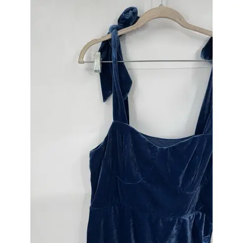 Cider Velour Witchy Celestial Midi Dress Women 0XL Blue Tie Shoulder Whimsigoth