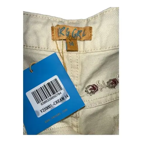 NWT VRG Girl Floral Embroidered Cream Denim Short Size 14