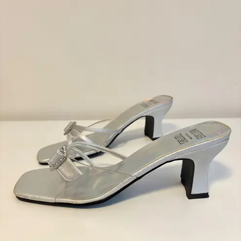 Mootsies Tootsies Clear Slip On Square Toe Block Kitten Heels Silver Womens 7.5