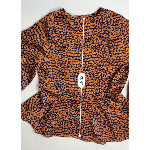 2/$35 Lulu's C173T Color Me Wild Cheetah Print Peplum Blouse SMALL Orange Retro