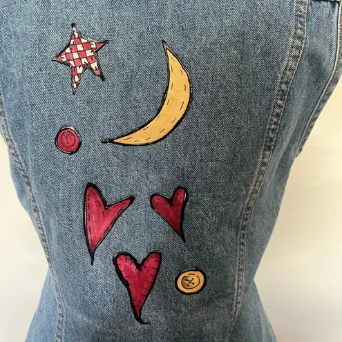 Vtg County Seat Denim Womens Vest Sz S Y2K Moon Stars Boho Western Cottagecore Blue